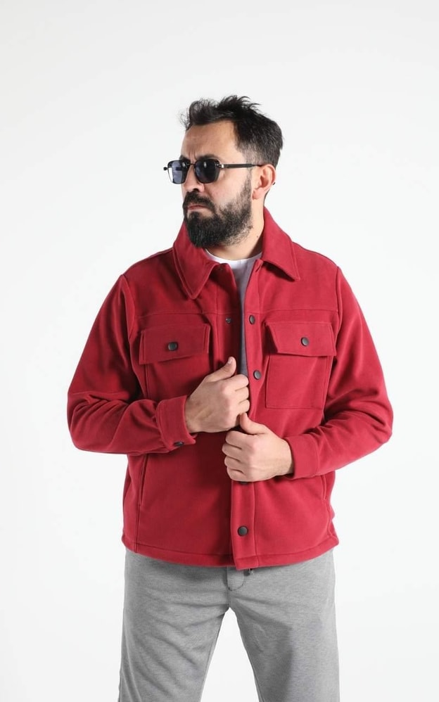 Bordo Cep Detaylı Çıt Çıt Kapamalı Ceket