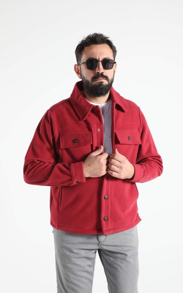 Bordo Cep Detaylı Çıt Çıt Kapamalı Ceket