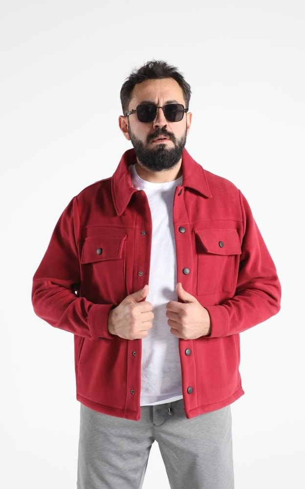 Bordo Cep Detaylı Çıt Çıt Kapamalı Ceket