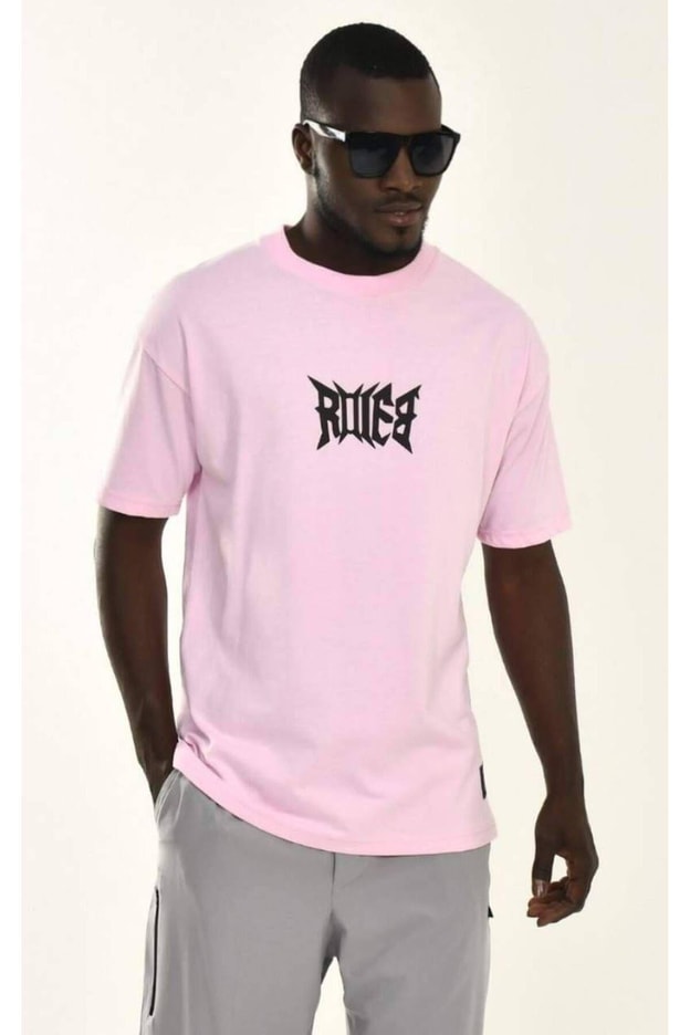 Erkek Pembe Sırt Baskı %100 Pamuk T-shirt