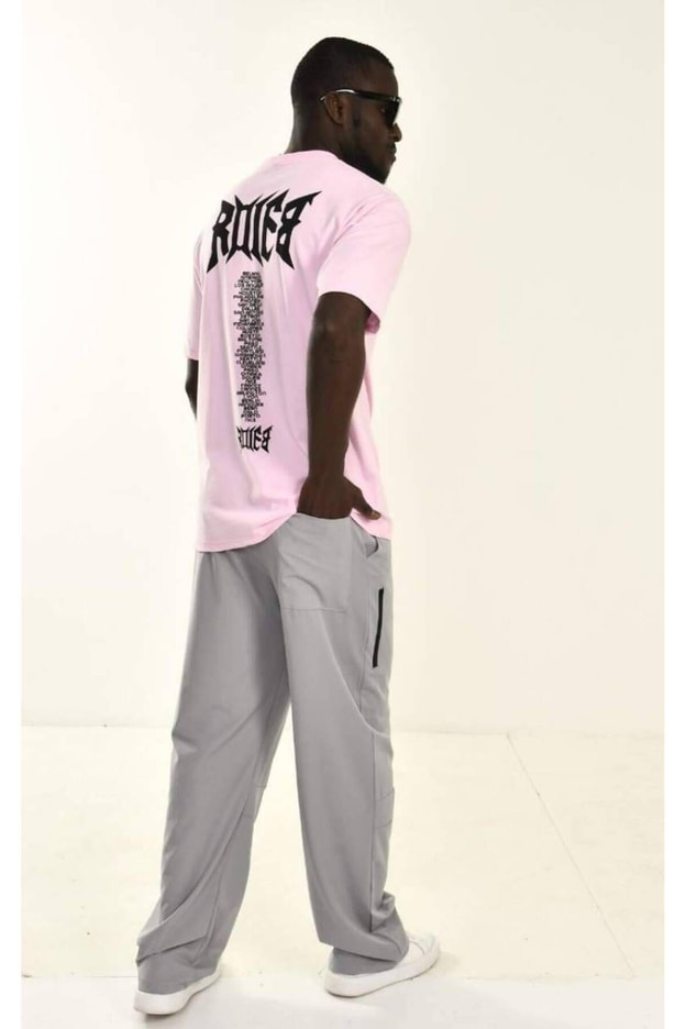 Erkek Pembe Sırt Baskı %100 Pamuk T-shirt