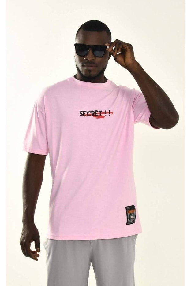 Erkek Siyah Secret Baskılı %100 Pamuk Kalın Dokulu T-shirt
