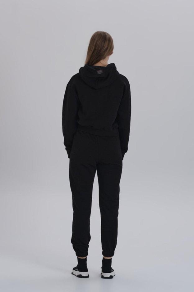 Gri Meyve Aksesuarlı Kapüşonlu Üç Iplik Kadın Sweatshirt