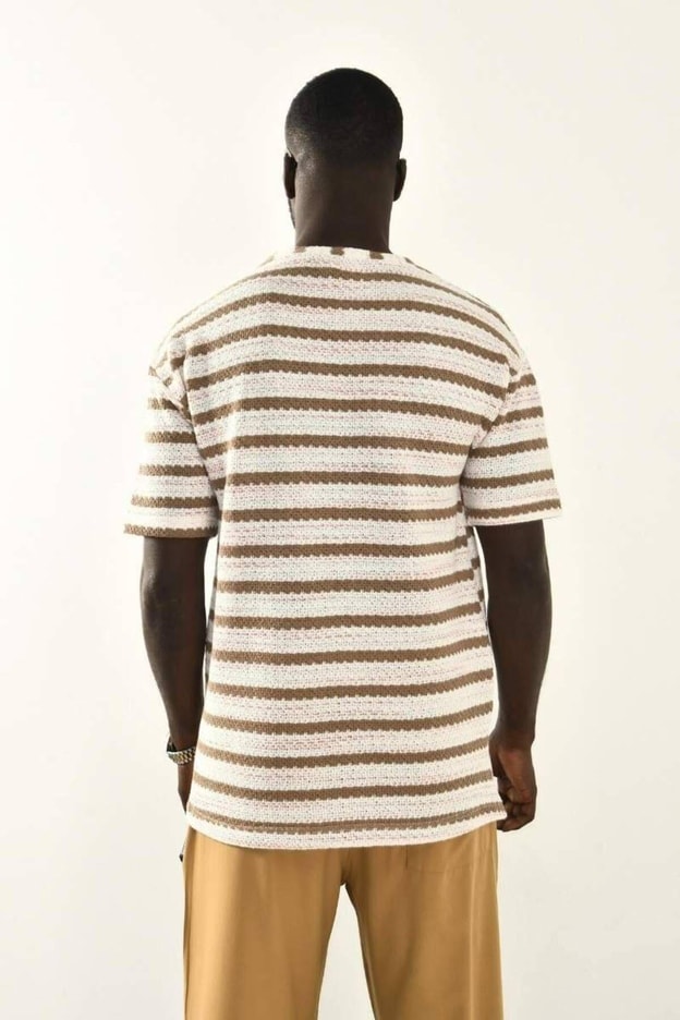 İndigo Çizgili Oversize T-shirt