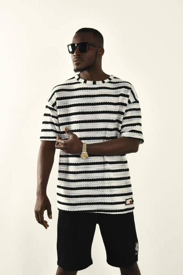 İndigo Çizgili Oversize T-shirt