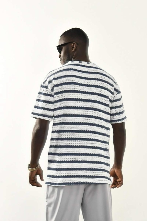 İndigo Çizgili Oversize T-shirt