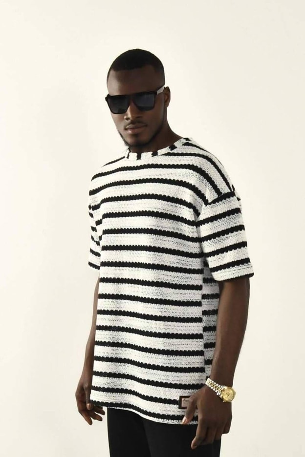 İndigo Çizgili Oversize T-shirt