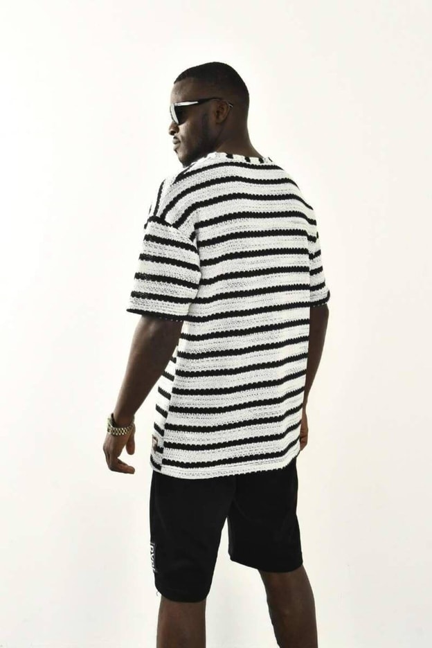 İndigo Çizgili Oversize T-shirt