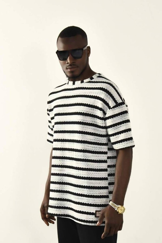 İndigo Çizgili Oversize T-shirt