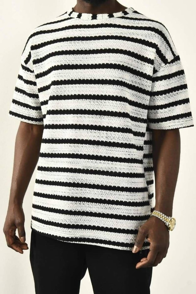 İndigo Çizgili Oversize T-shirt