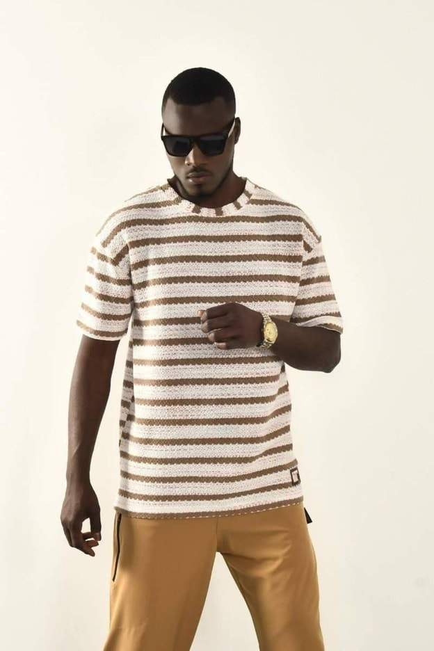 İndigo Çizgili Oversize T-shirt