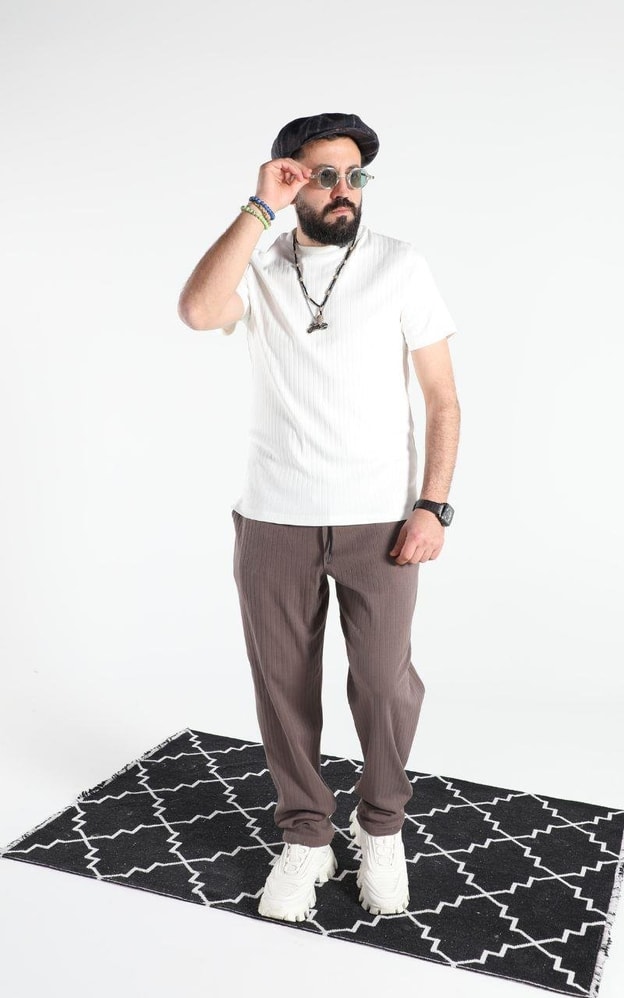 Kahve Çizgili Basic Eşofman Altı