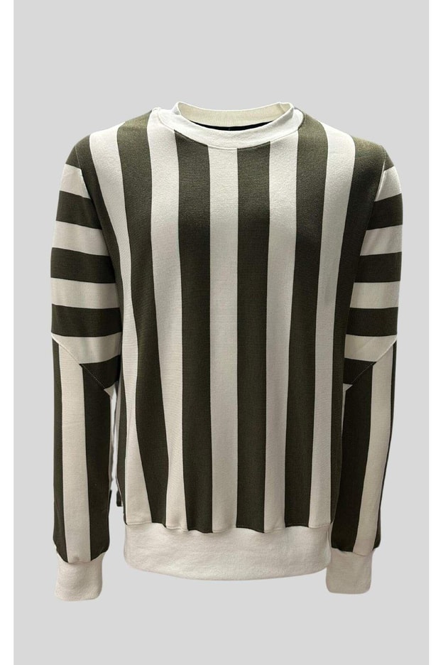 Krem Beyaz Çizgili Kazak