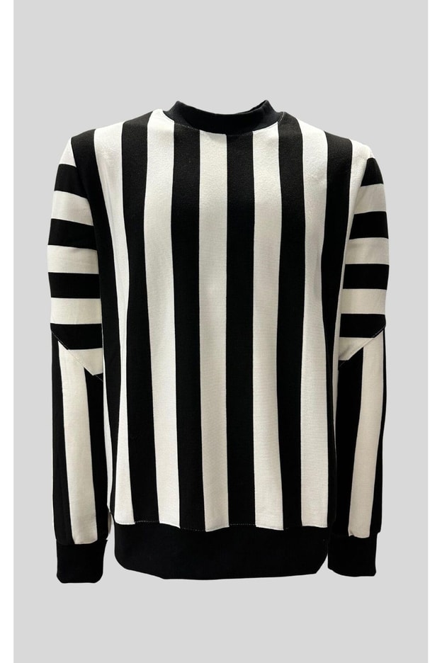 Krem Beyaz Çizgili Kazak