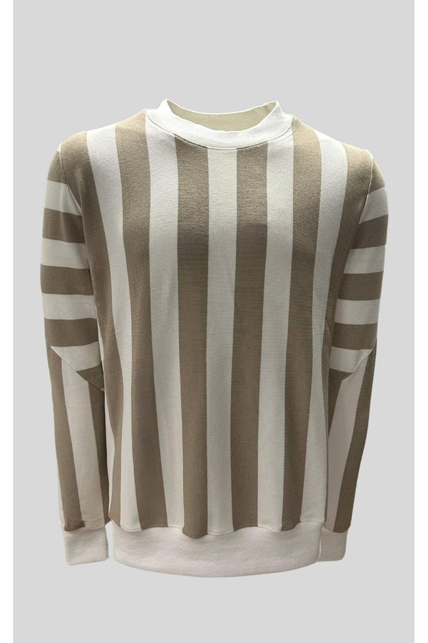 Krem Beyaz Çizgili Kazak