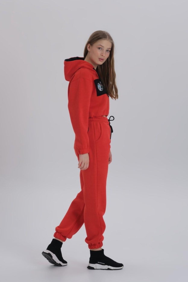 Siyah Baskı Detaylı Oversize Üç Iplik Eşofman Takımı