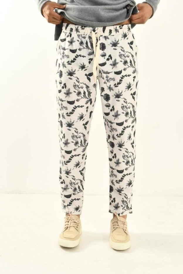 Siyah Desenli Keten Pantolon 450342