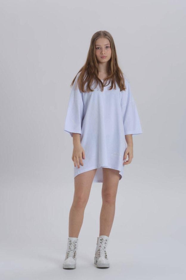 Siyah Kadın Sırt Baskı Detay Oversize T-shirt Elbise