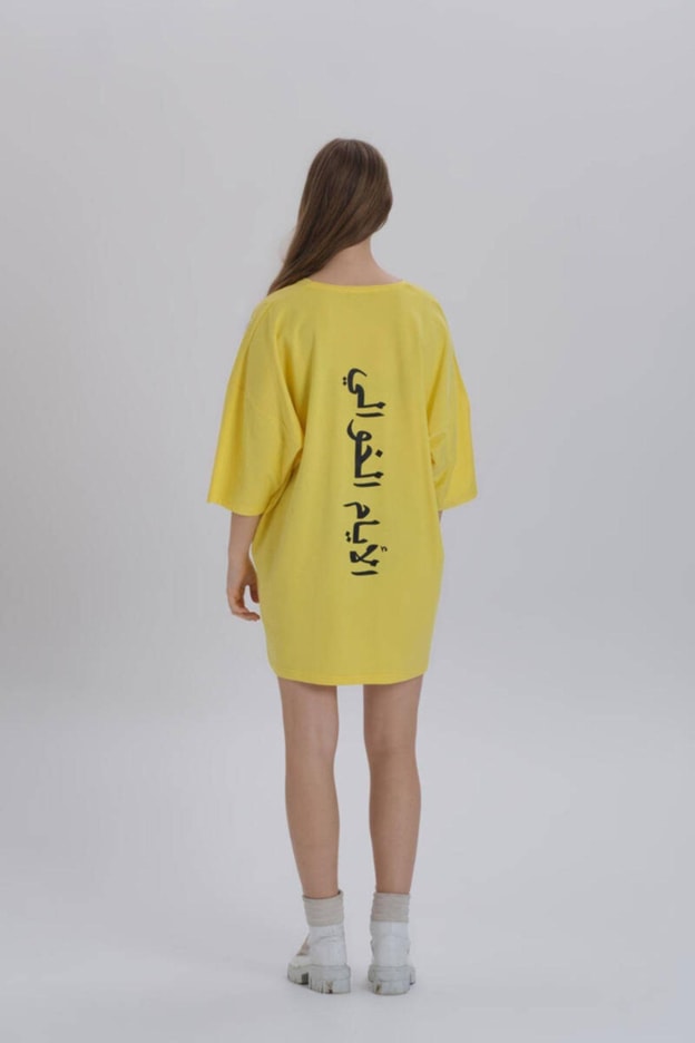 Siyah Kadın Sırt Baskı Detay Oversize T-shirt Elbise