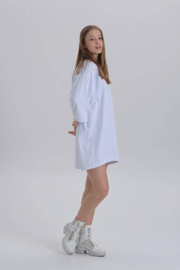 Siyah Kadın Sırt Baskı Detay Oversize T-shirt Elbise
