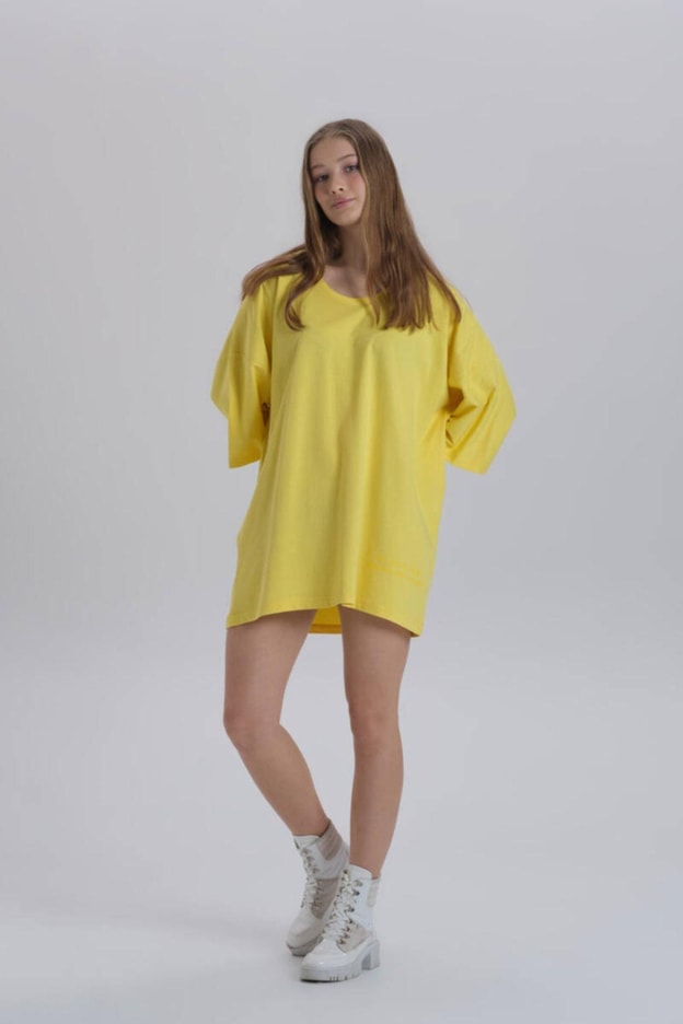 Siyah Kadın Sırt Baskı Detay Oversize T-shirt Elbise
