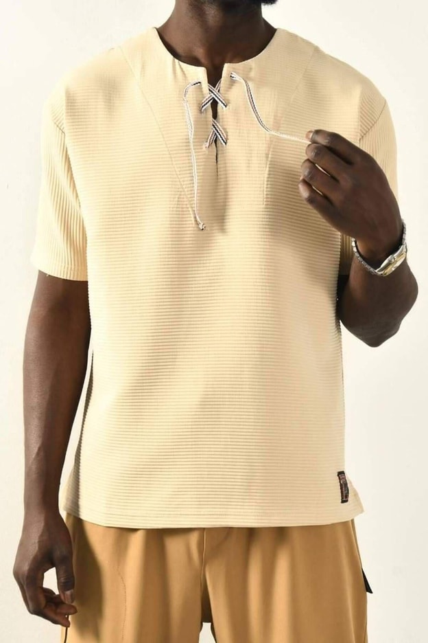 Yeşil Bağcıklı Yaka Detaylı Oversize Tshirt