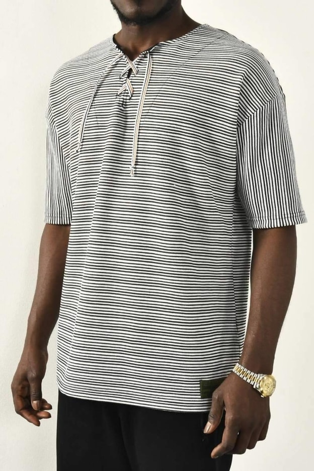 Yeşil Bağcıklı Yaka Detaylı Oversize Tshirt