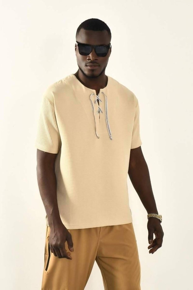 Yeşil Bağcıklı Yaka Detaylı Oversize Tshirt
