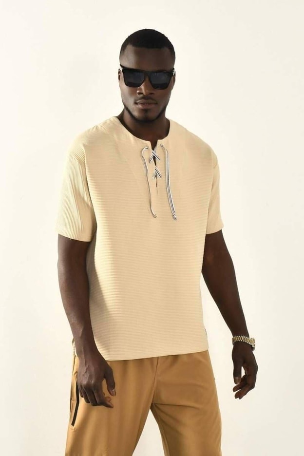 Yeşil Bağcıklı Yaka Detaylı Oversize Tshirt
