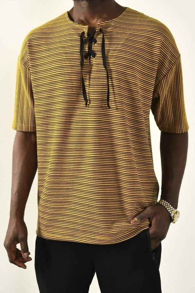 Yeşil Bağcıklı Yaka Detaylı Oversize Tshirt