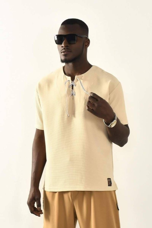 Yeşil Bağcıklı Yaka Detaylı Oversize Tshirt