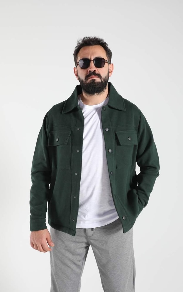 Yeşil Cep Detaylı Çıt Çıt Kapamalı Ceket