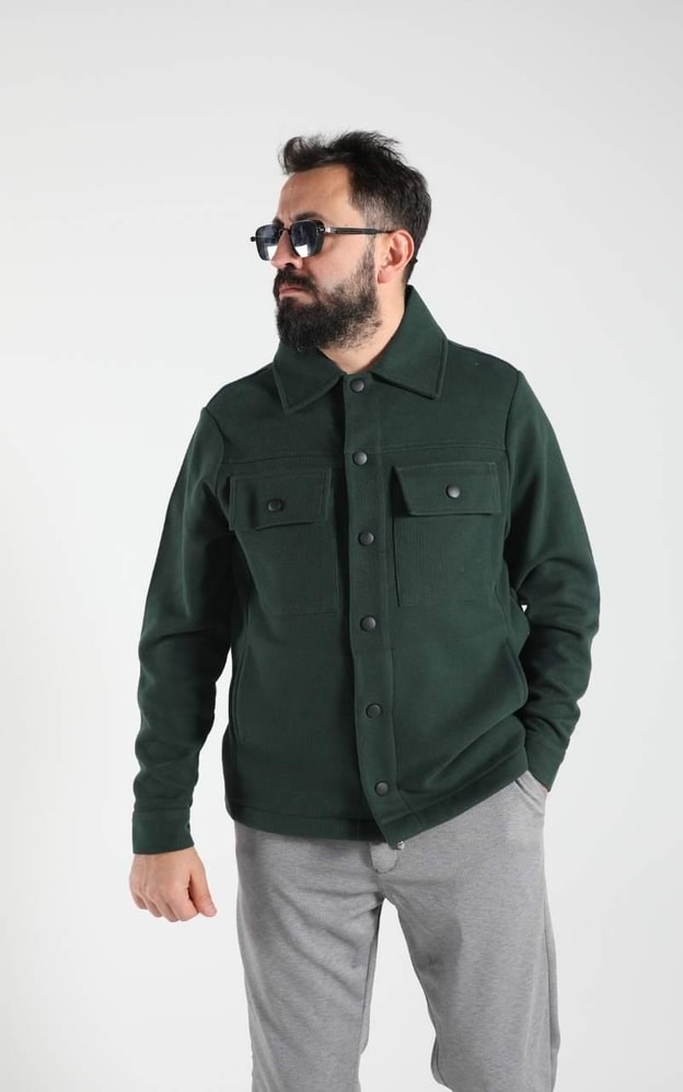 Yeşil Cep Detaylı Çıt Çıt Kapamalı Ceket