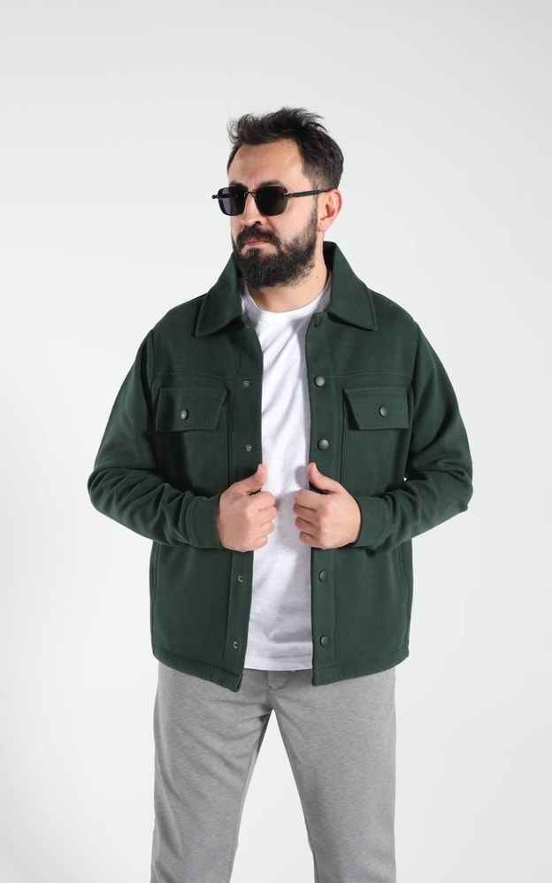 Yeşil Cep Detaylı Çıt Çıt Kapamalı Ceket