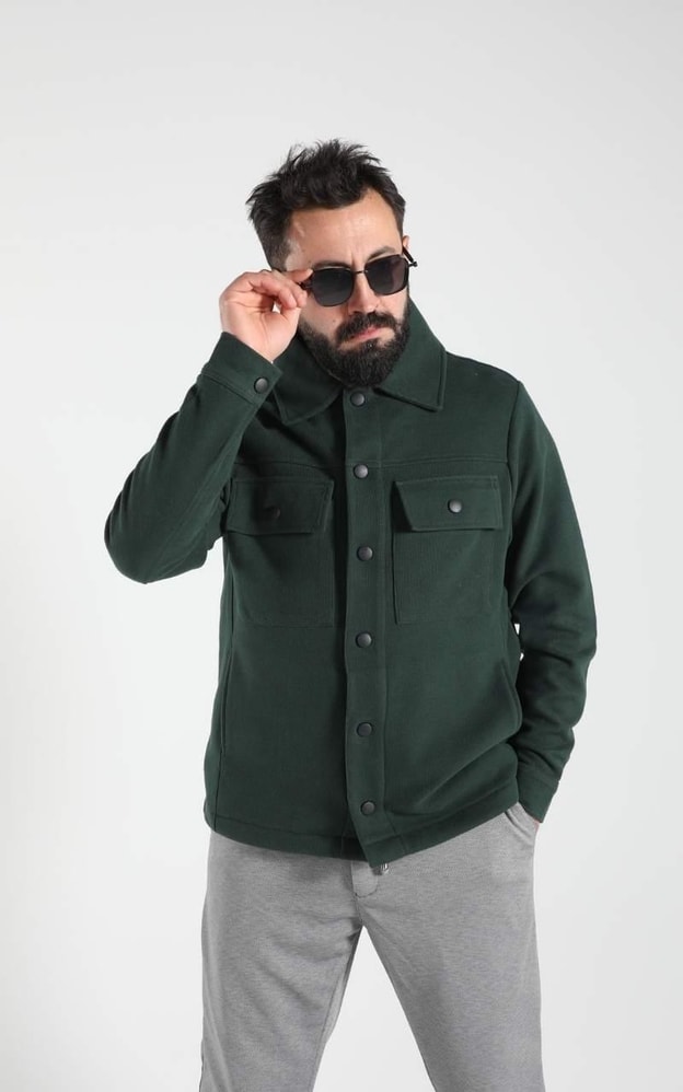 Yeşil Cep Detaylı Çıt Çıt Kapamalı Ceket