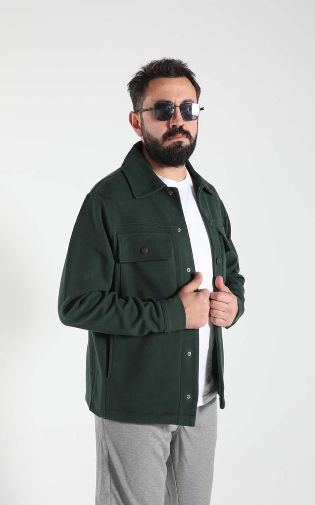 Yeşil Cep Detaylı Çıt Çıt Kapamalı Ceket