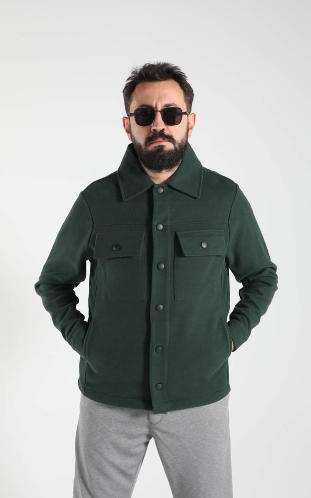 Yeşil Cep Detaylı Çıt Çıt Kapamalı Ceket