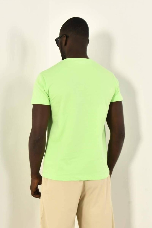 Yeşil Örgülü Cep Detay Bisiklet Yaka T-shirt