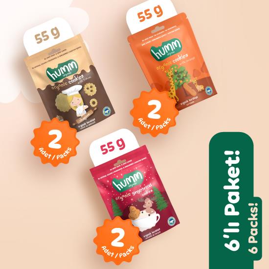 Organik Vegan Zencefilli Tahinli ve Portakallı Tatlı Kurabiyeler Atıştırmalık Paketi 6 adet (3 çeş görseli.