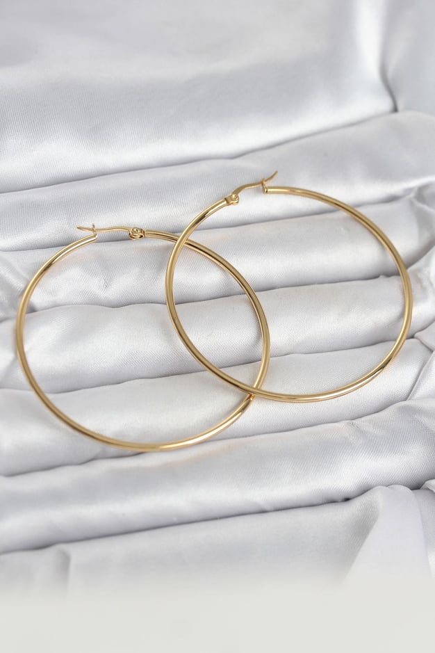 316L Çelik Gold Renk 60 mm Halka Kadın Küpe