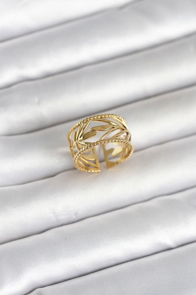 316L Çelik Gold Renk Başak Model Kadın Yüzük