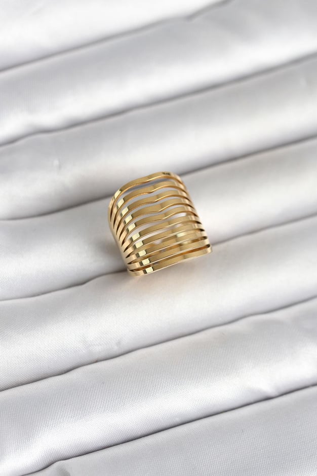 316L Çelik Gold Renk Plaka Model Kadın Yüzük