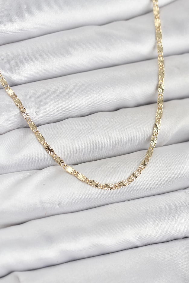 CM 14K Gold Renk Lazerli Zincir Model Kadın Kolye