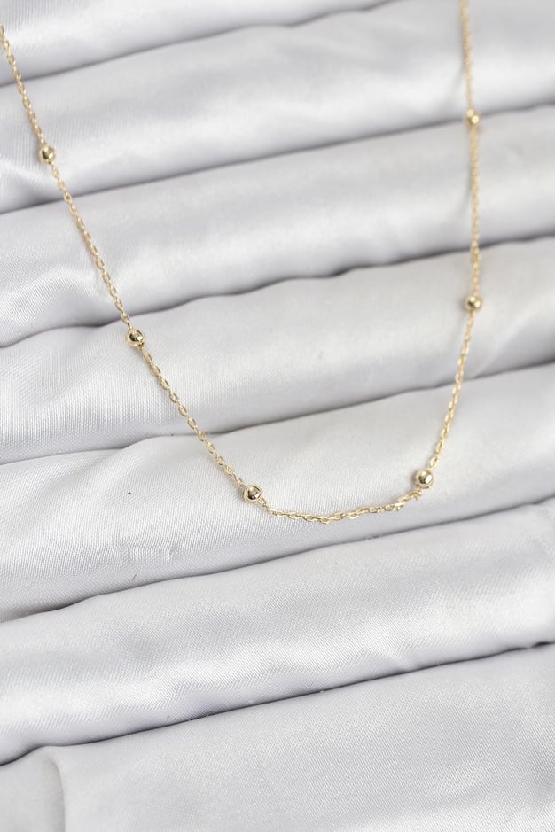 CM 14K Gold Renk Minik Top Zincirli Kadın Kolye