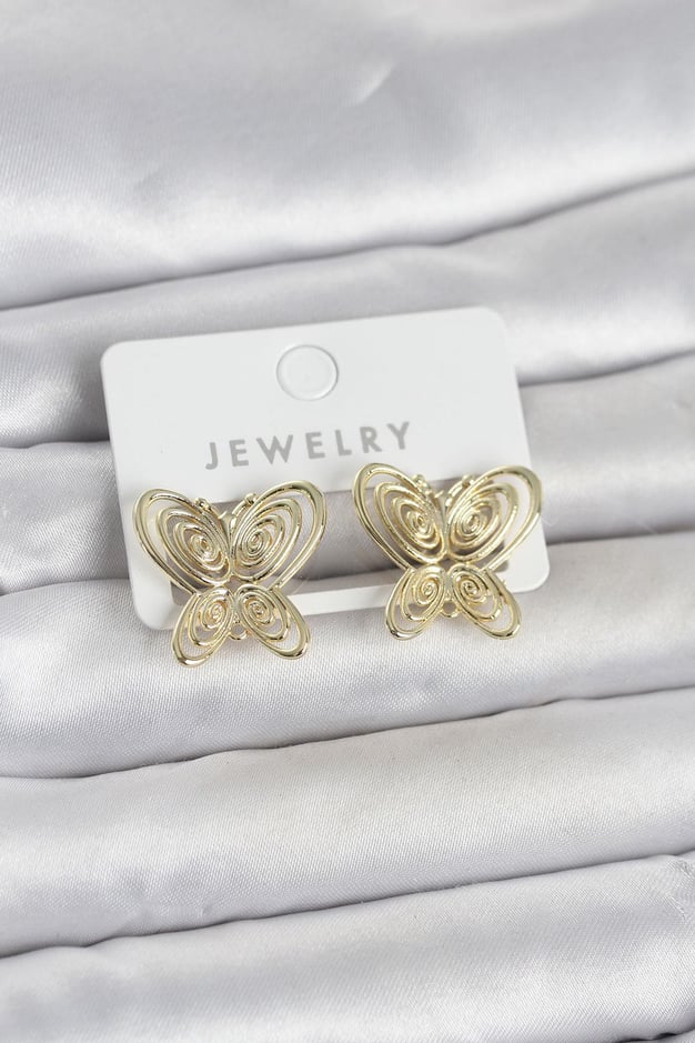 Füsun Küpesi Model Gold Renk Kelebek Model Pirinç Kadın Küpe