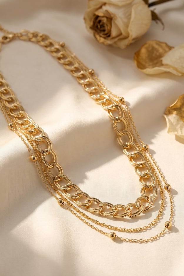 Gold Renk Pirinç Zincir Model Kombin Kadın Kolye