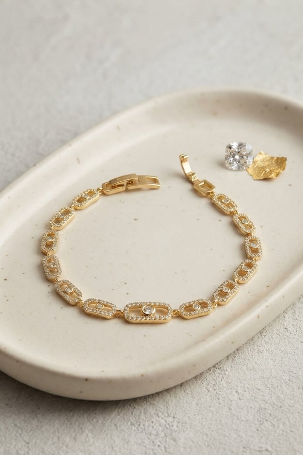 Gold Renk Zirkon Taşlı Messika Model Bileklik