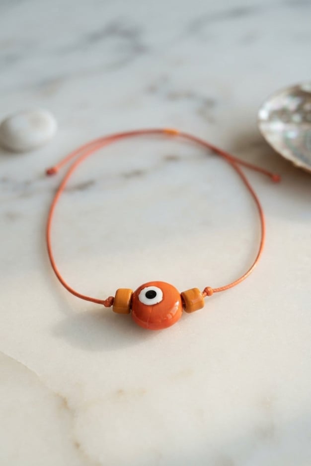 Handmade Bohem Turuncu Nazar Kolye