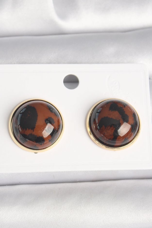 Pirinç Gold Renk 3D Daire Leopar Model Kadın Küpe