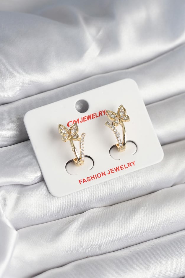 Pirinç Gold Renk Zirkon Taşlı Kelebek Model Kadın Yüzük